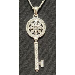 Vintage style round circular key necklace with faux diamonds